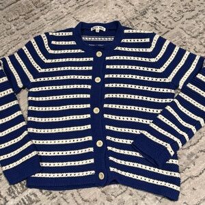 Alex Mill "Hailey" Blue and Cream Striped Crochet Cardigan